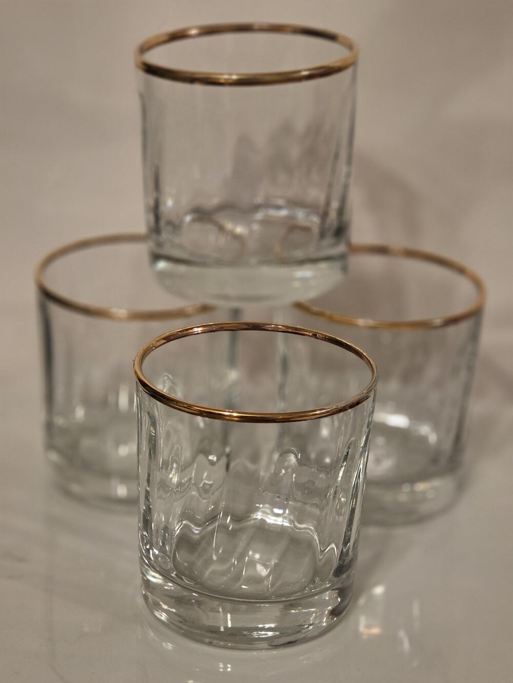 Vtg Gold-Rim Heavy-Bottom Double Old Fashioned Whiskey Rocks Glasses 1960s–70s